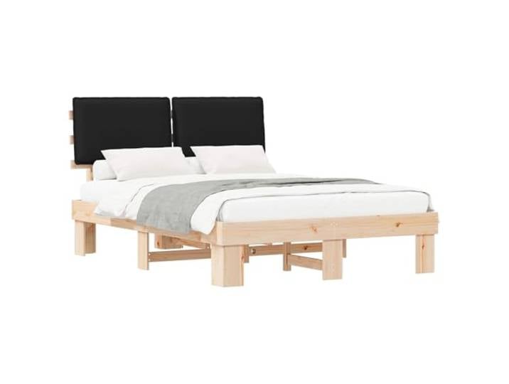 PUGYNBK Bettgestell aus massivem Kiefernholz, 140 x 200 cm, mit gepolstertem Kopfteil