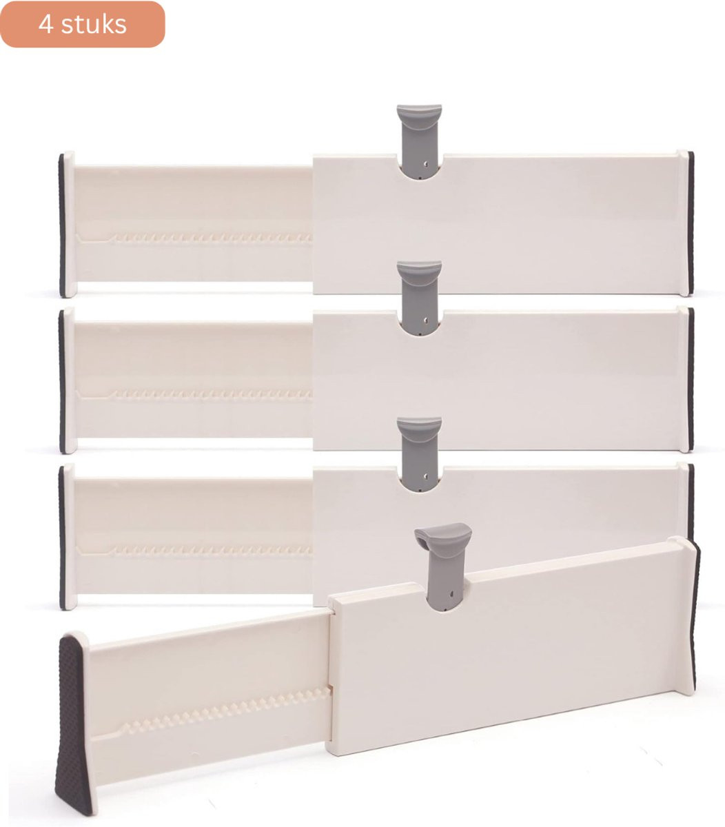 JustValue Ladeverdelers 4-Pack Wit - Verstelbaar van 28-43 cm - Hoogte: 10 cm