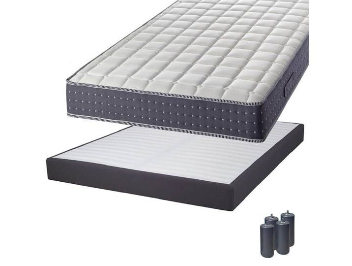 Silhouette - Pack Matelas 160x200 + Sommier Tapissier Démontable 2x20 Lattes Anthracites + Pieds Anthracites 15cm