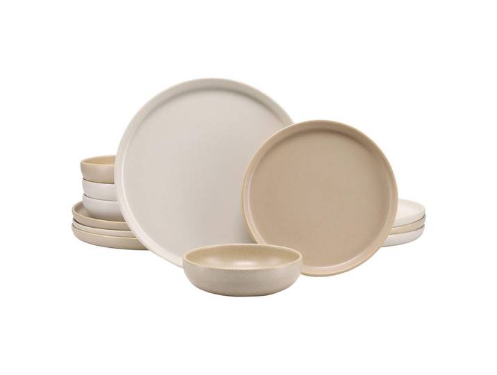 Creatable Tafelservice Uno Toscana, Creme, Sandfarben, Keramik, 12-teilig, stapelbar, Geschirr, Geschirrsets, Tafelservice