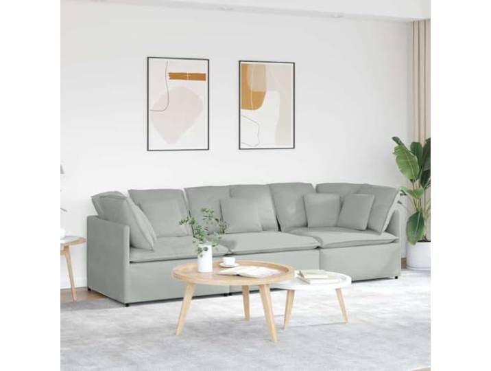 HEFZGDB Modulares Sofa mit Kissen Samt Hellgrau – Elegantes Wohnzimmer Sofa mit weicher Samtpolsterung, atmungsaktiver Schaumstofffüllung und robustem Metallrahmen