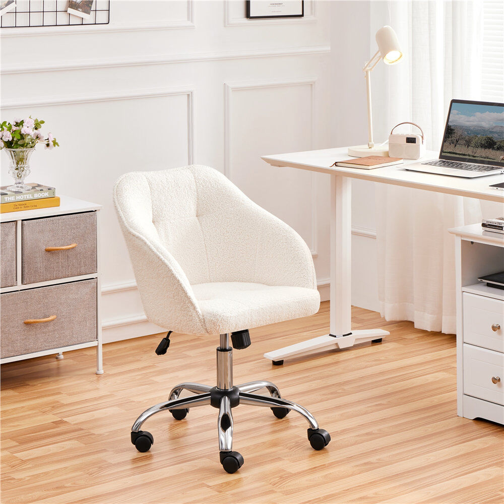 Yaheetech Ergonomic Desk Chair，Adjustable 360° Swivel Boucle Chair for Home and Office use Ivory 86.5cm H X 60cm W X 60cm D