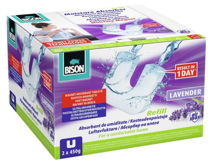 Bison AIRMAX Moisture Magnet navulverpakking voor vochtabsorber - 2 x 450 g - Lavendelgeur