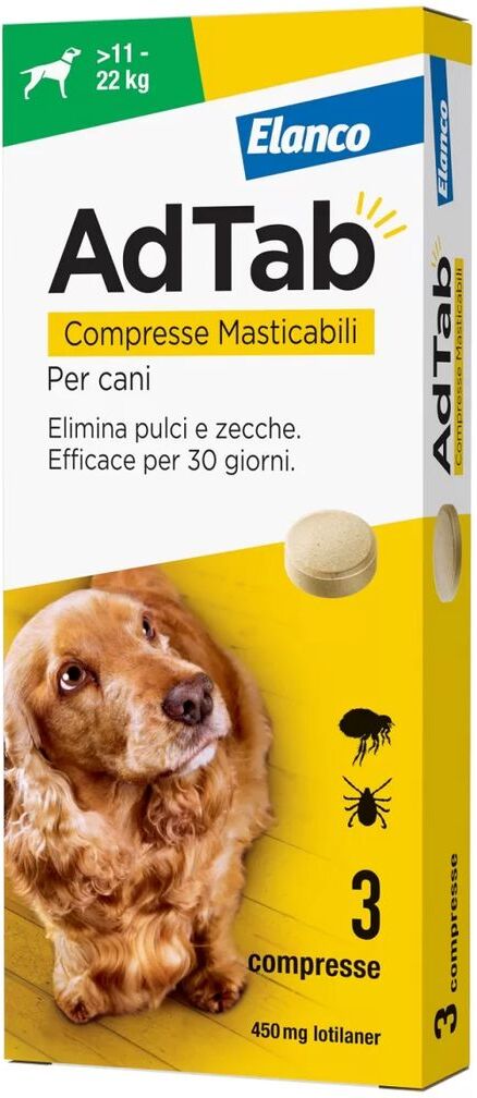 AdTab Compresse Masticabili Cane 11-22kg 450 MG 3 COMPRESSE
