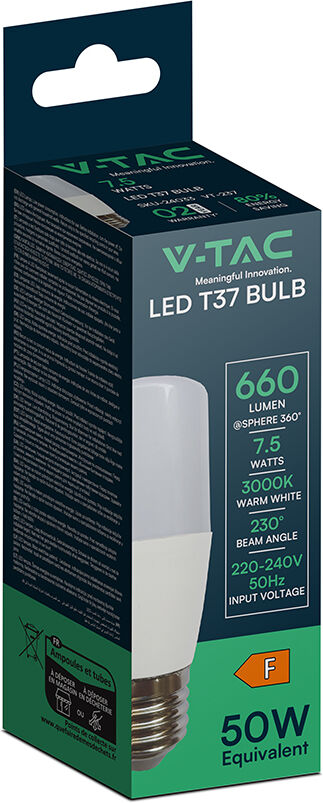 V-Tac Lampadina Led E27 T37 7.5w 3000k – Luce Calda   Sku 24033