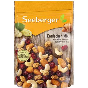 Seeberger Nussmischung Entdecker-Mix, im Beutel, fruchtig-süß, gesalzen, 4 Nuss- & Fruchtsorten, 150 g
