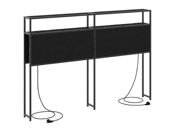 Makastle Stauraum-Kopfteil Schwarz Eichen-Optik 143x98 cm Holzwerkstoff & Stahl