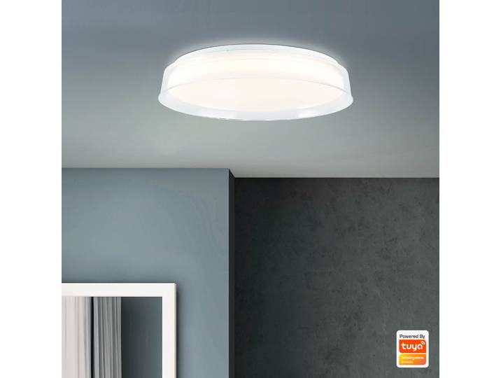 BRILLIANT Leanna LED Plafonnier 41cm transparent/blanc Application Tuya G97189/70