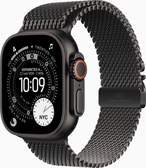 Apple Watch Ultra 3 49mm Titan Schwarz mit Milainaise Armband Titan Schwarz - S