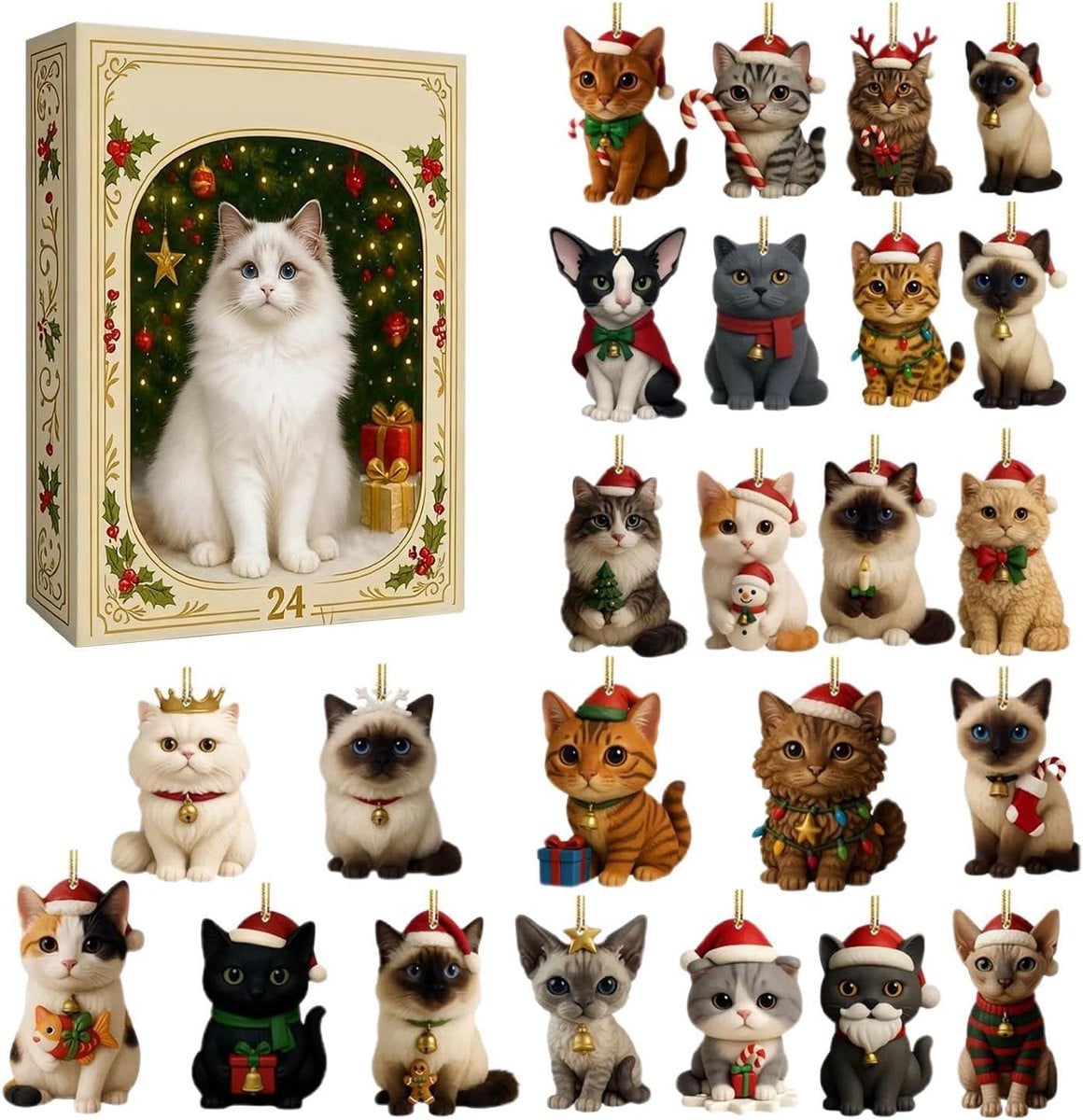 Adventskalender Katten met 24 verrassingen - Multicolor - Hoogte: 26 cm
