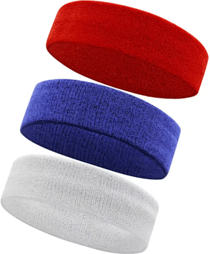 Inspire Picks AOLIKES 3PCS Cotton Sports Sweatbands Moisture Wicking Athletic Headbands For Running, Basketball, Tennis & Fitness red blue white