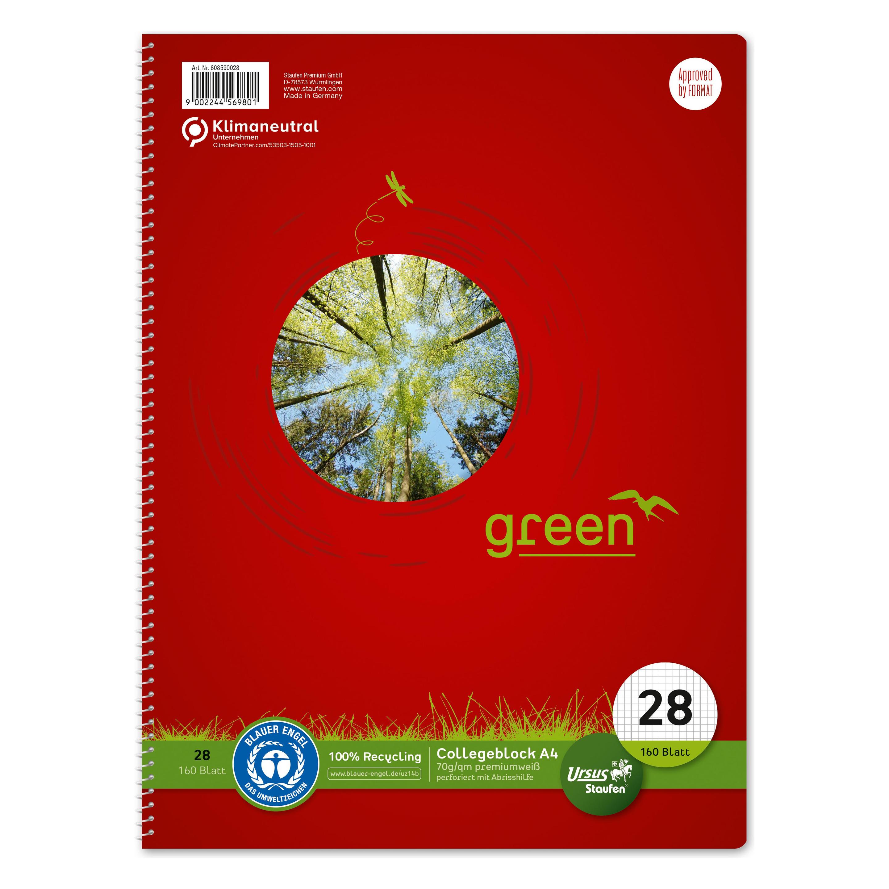 Ursus Collegeblöcke Recycling (A4, Kariert) (608590028)