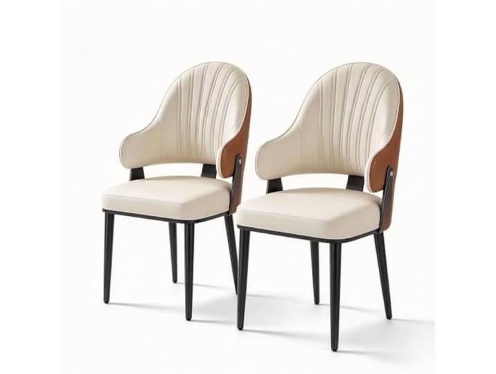 Mid-Century Modern Esszimmerstuhl, Küchenstuhl aus PU-Leder PU-Leder, hochdichtes Schaumstoffkissen, 300 Pfund schwere Beine aus Kohlenstoffstahl, for Küche, Wohnzimmer(White,2ps)