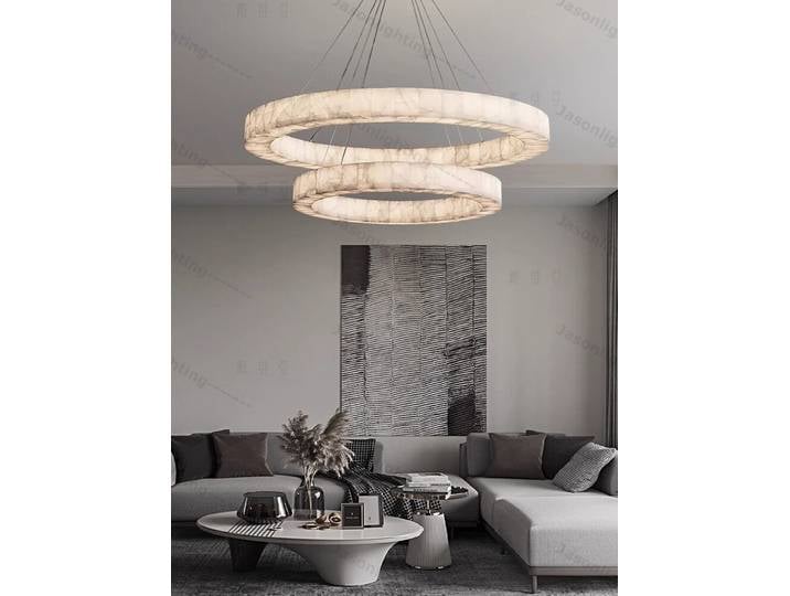 Suspension LED Dimmable en Marbre Naturel Américain 2026, Lampe Suspendue en Albâtre pour Salon