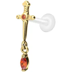 PTFE Labret mit Innengewinde + Titan-Aufsatz DOLCH + KRISTALLTROPFEN