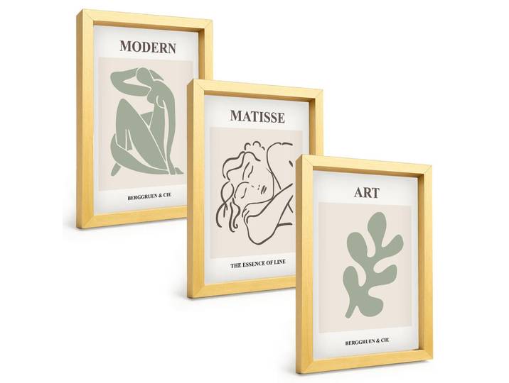 Tulup Bilder SET 3er Set - 20x30 cm Goldrahmen - Stilvolles Design mit Pflanzenmotiven, Goldfarben, Kunststoff, Rechteckig, 20x30 cm, Fotografie, Bilder & Rahmen, Bilder
