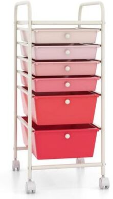 Costway 6 Drawers Rolling Storage Cart Organizer-Pink