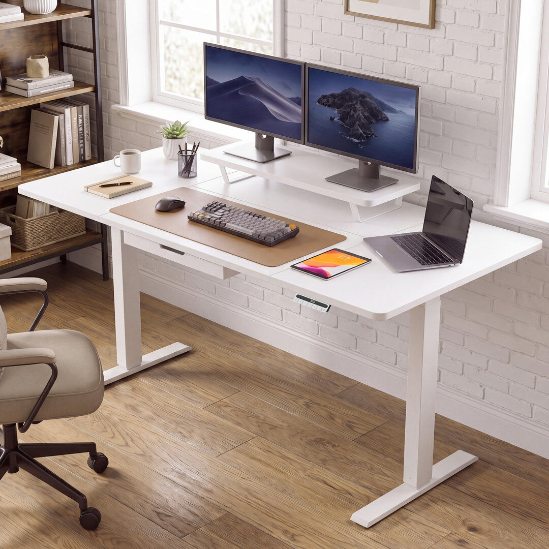 Inbox Zero Adjustable Height Steel Standing Desk White 160cm W x 80cm D