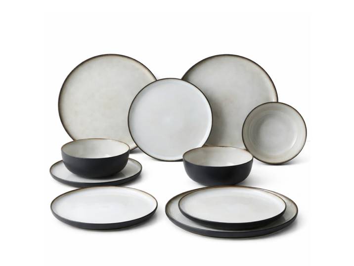Set de 16 pièces de vaisselle en grès blanc nuancé l27