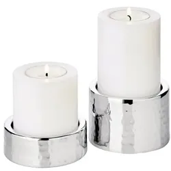 EDZARD 2er Set Kerzenhalter Luca, Edelstahl gehämmert hochglanzpoliert, ø 7,5 cm, Höhen 2,5 + 5 cm