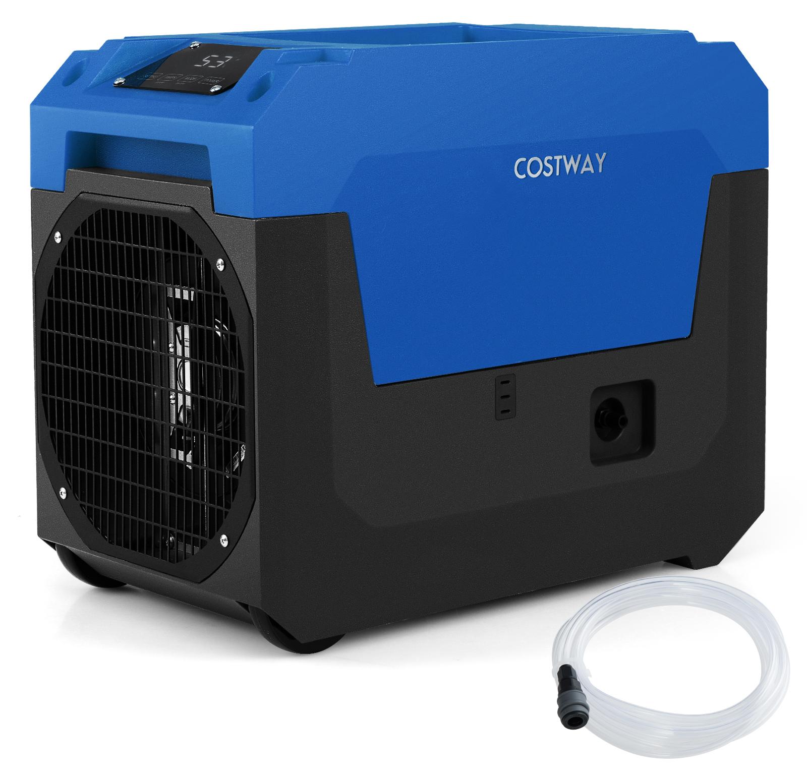 COSTWAY 66 L/Tag Elektrischer Luftentfeuchter, Industrieller Bautrockner mit Ablaufschlauch & Pumpe, Trocknungsgerät für Räume bis zu 167m² Blau