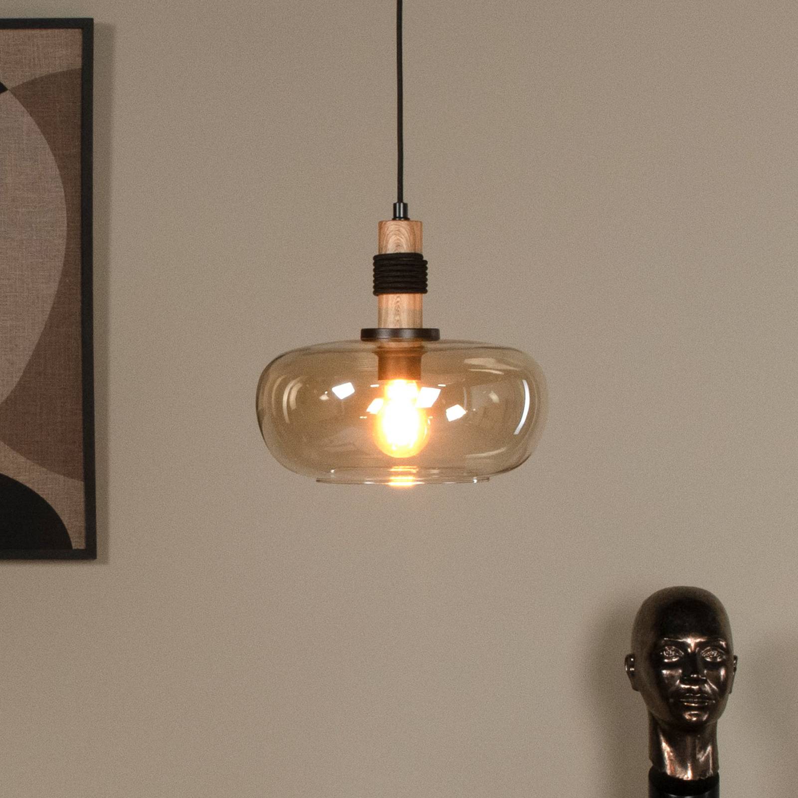 Lucide Glass Pendant Light Ilona, dimmable, Cream / amber, Living / Dining Room, Glass, Ceiling Light