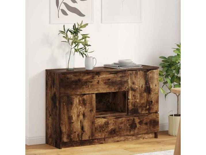 HEFZGDB Schlankes Sideboard mit Schubladen aus Holzwerkstoff Geräucherte Eiche, modernes Sideboard mit Kugellager-Schubladen für Wohnzimmer, funktionales mit Aufbewahrung für Esszimmer,