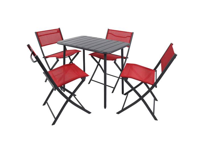 Gardenson Gartentischgruppe, Rot, Schwarz, Metall, Kunststoff, Stühle klappbar, Gartenmöbel, Gartengarnituren, Gartenmöbel-Sets