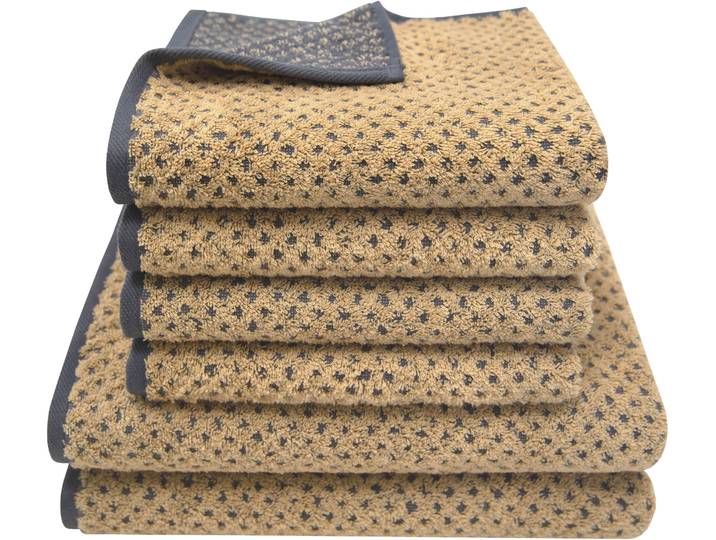 Handtuch Set DYCKHOFF Golden Shades Rhombus , gold (goldfarben), 6 Stk., Walkfrottier, Walkfrottier, Obermaterial: 100% Baumwolle, Handtuch-Sets, Handtuch Set, Kuschelig weich; 4 Handtücher (50x100cm), 2 Duschtücher (70x140cm)