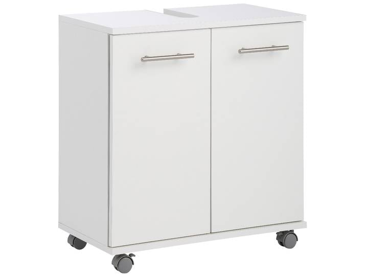 Waschbeckenunterschrank WELLTIME Emmi, Breite 59 cm , weiss (mattweiß), B:59,8cm H:63,4cm T:32,6cm, FSC-zertifizierter Holzwerkstoff, Schränke, Waschbeckenunterschrank, Siphonausschnitt, Metallbeschläge