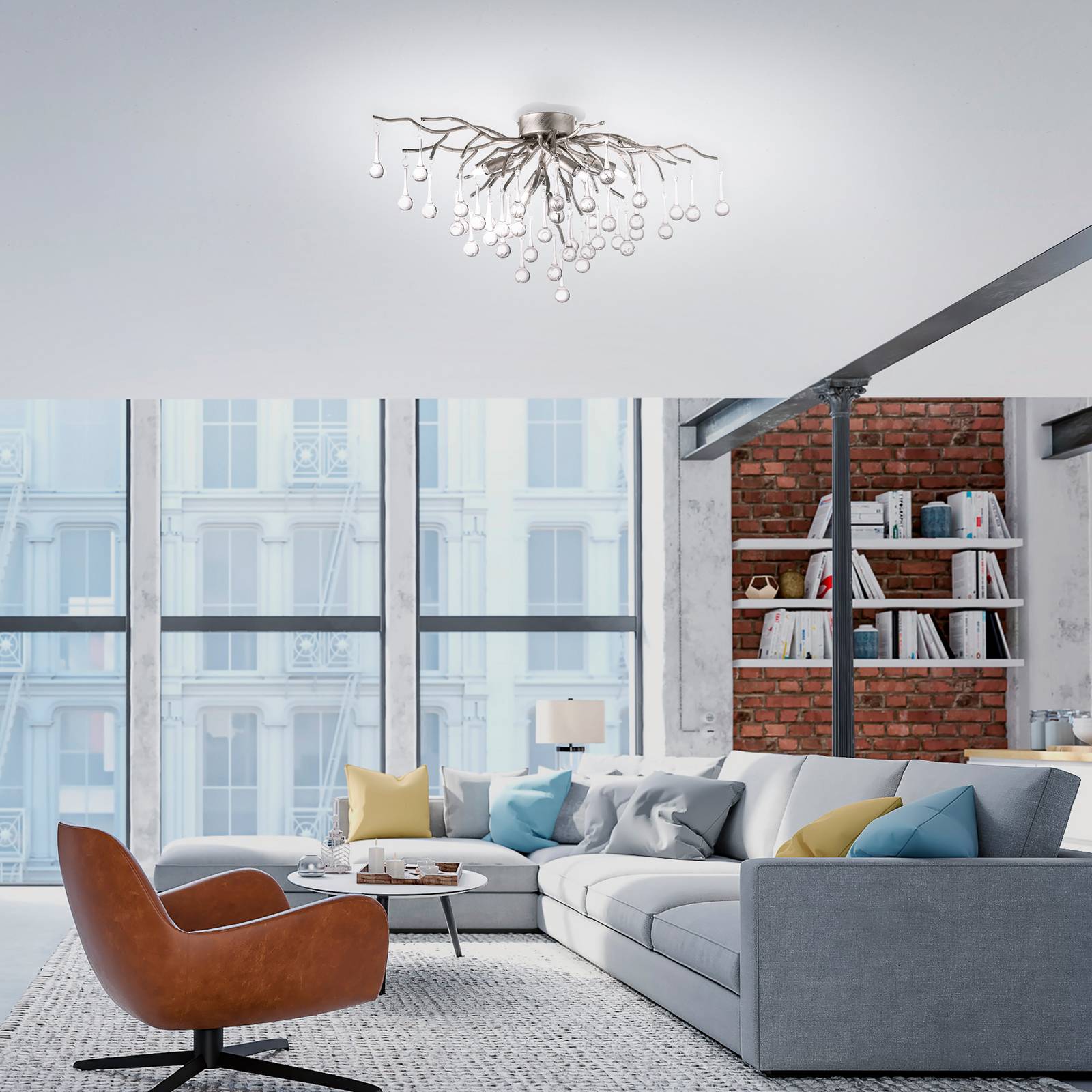 Paul Neuhaus Ceiling Light Icicle, Alu / grey / zinc, Living / Dining Room, Glass, Ceiling Light