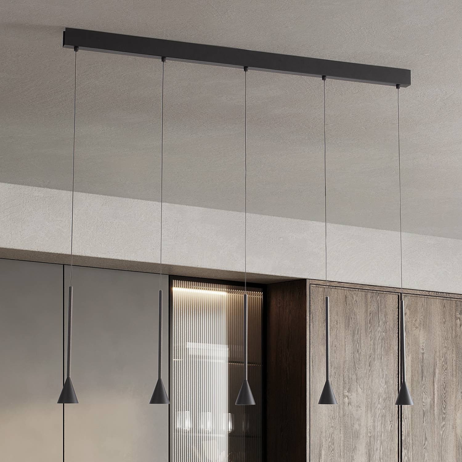 Lyora Hanglamp Net recht 5-lichts zwart modern aluminium
