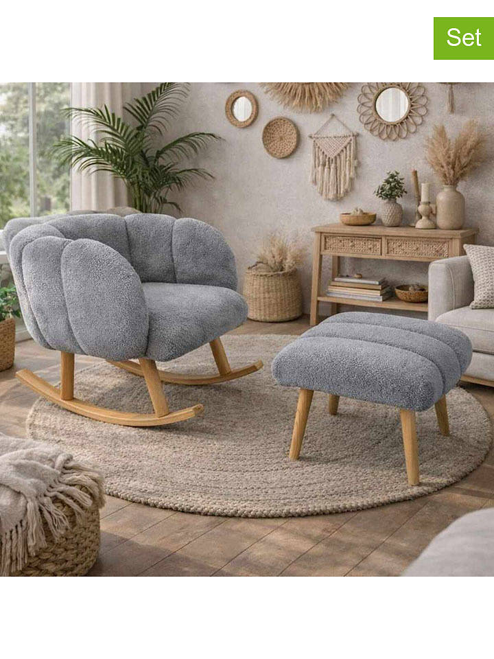 Scandinavia Concept 2tlg. Set: Schaukelsessel & Hocker ''Lotus'' in Grau - onesize