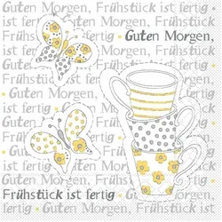 Mank Serviette Airlaid Frühstück ist Fertig! in Gelb-Grau, 33 x 33 cm, 50 Stück