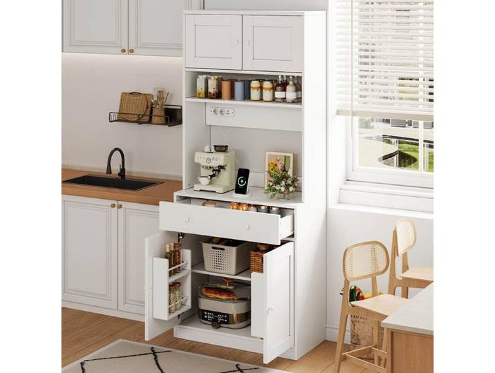 ELVORIN Meuble haut de cuisine blanc 72 x 40 x 180 cm MDF LED RGB prise intégrée