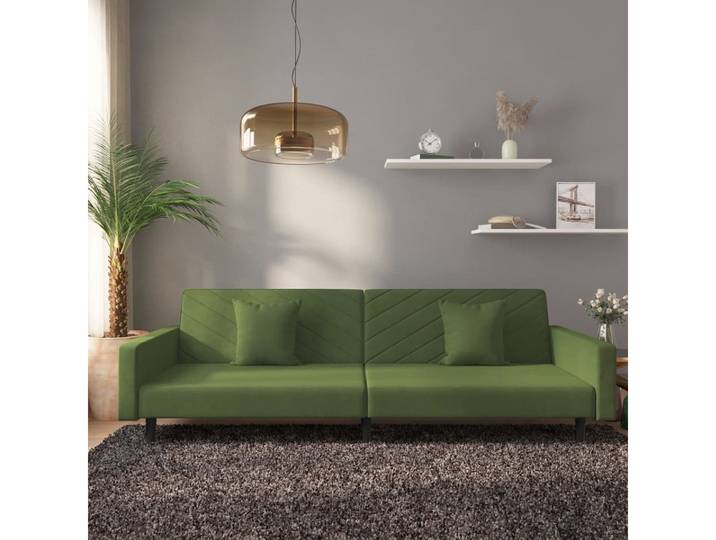 vidaXL Sofa vidaXL Schlafsofa 2-Sitzer mit 2 Kissen Dunkelgrün Samt