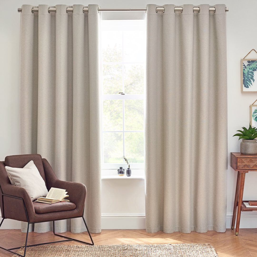 furn. Dawn 100% Blackout Thermal Eyelet Curtains Linen 168cm Width x 229cm Drop