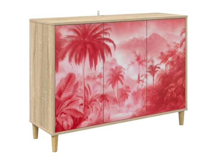 LASWWQMRF Sideboard Aachen Sonoma 102x33x75 cm Kommode mit 3 Türen Stilvoller Beistellschrank im Sonoma-Look mit Deko-Muster und erhöhten Standfüßen für Wohnzimmer und Flur.