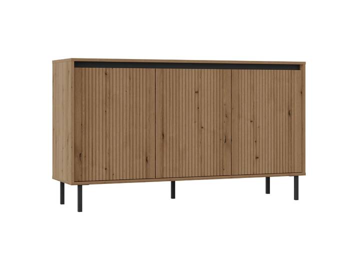 Drehtür-Kommode Osaka mit geriffelten Fronten, 149 cm, Eiche