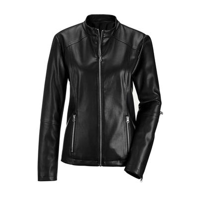 Kurzjacke GOLDNER "Kurzgröße Lederoptik-Jacke mit silbernen Reißverschlüssen", Damen, Gr. 20, schwarz, Obermaterial: 100% Polyester PES., Modisch, Gerade, Jacken Kurzjacke, figurformende Passformnähte
