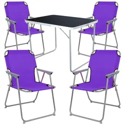 Mojawo, Gartentisch + Balkontisch, 5-tlg Camping Set Gartenmöbel Campingtisch + 4 Campingstuhl Klappstuhl Lila