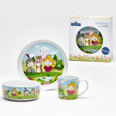 Kindergeschirr-Set VAN WELL "Kinderset Prinzessin, 3-teilig, Geschirr-Set, Service", bunt (weiß, bunt), 3 Stk., Porzellan, Geschirr-Sets, mit farbenfrohem Dekor, spülmaschinen- und mikrowellengeeignet