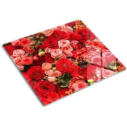 GLASPLATTE 60x52 cm Rote Blumen