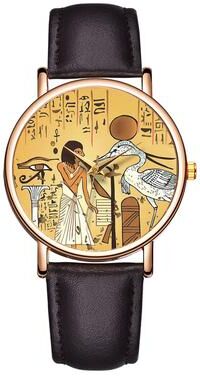 ModernMart Vintage Egyptian Art Leather Watch For Women Waterproof Fashion Wristwatch dark Brown