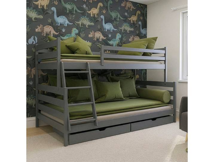 Lit superposé 90-120x200 sommiers et tiroirs inclus Léo Anthracite