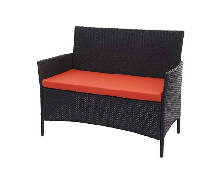 Mendler Poly-Rattan Gartenbank Halden - schwarz, Kissen Terracotta