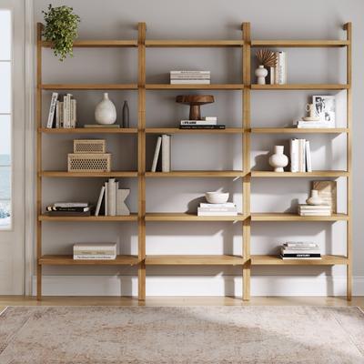 Nathan James Beacon Scandinavian 6-Shelf Wooden Wall Mounted Bookcase, Rustic Solid Wood Bookshelf