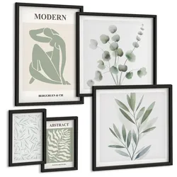 BILDER SET 5er Set - 50x50 cm & 20x30 cm & 40x60 cm Schwarzer Rahmen - Matisse entwirft Boho-Pflanzen