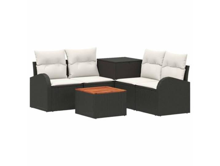 PUGYNBK Sofaset, 6-teilig, Schwarz und Cremeweiß Polyrattan, Modular, Glastisch, Aufbewahrung, pulverbeschichteter Stahl