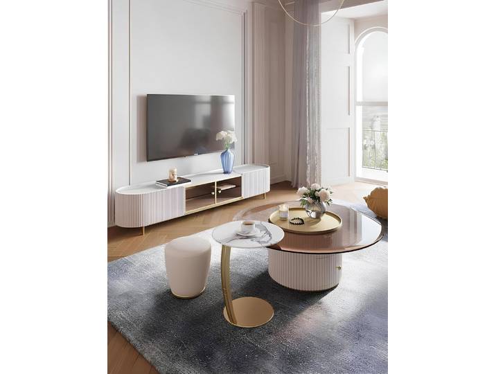 Xlmoebel Couchtisch Luxuriöses Möbel-Set aus Holz mit elegantem Design und Hocker (Set, Couchtisch mit Hocker), Hergestellt in Europa